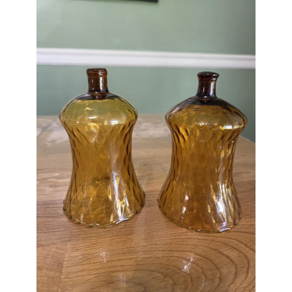 Vintage HomCo 2 Honeycomb Optic Dark Amber Glass Peg Votive Candle Holders - Picture 2 of 4